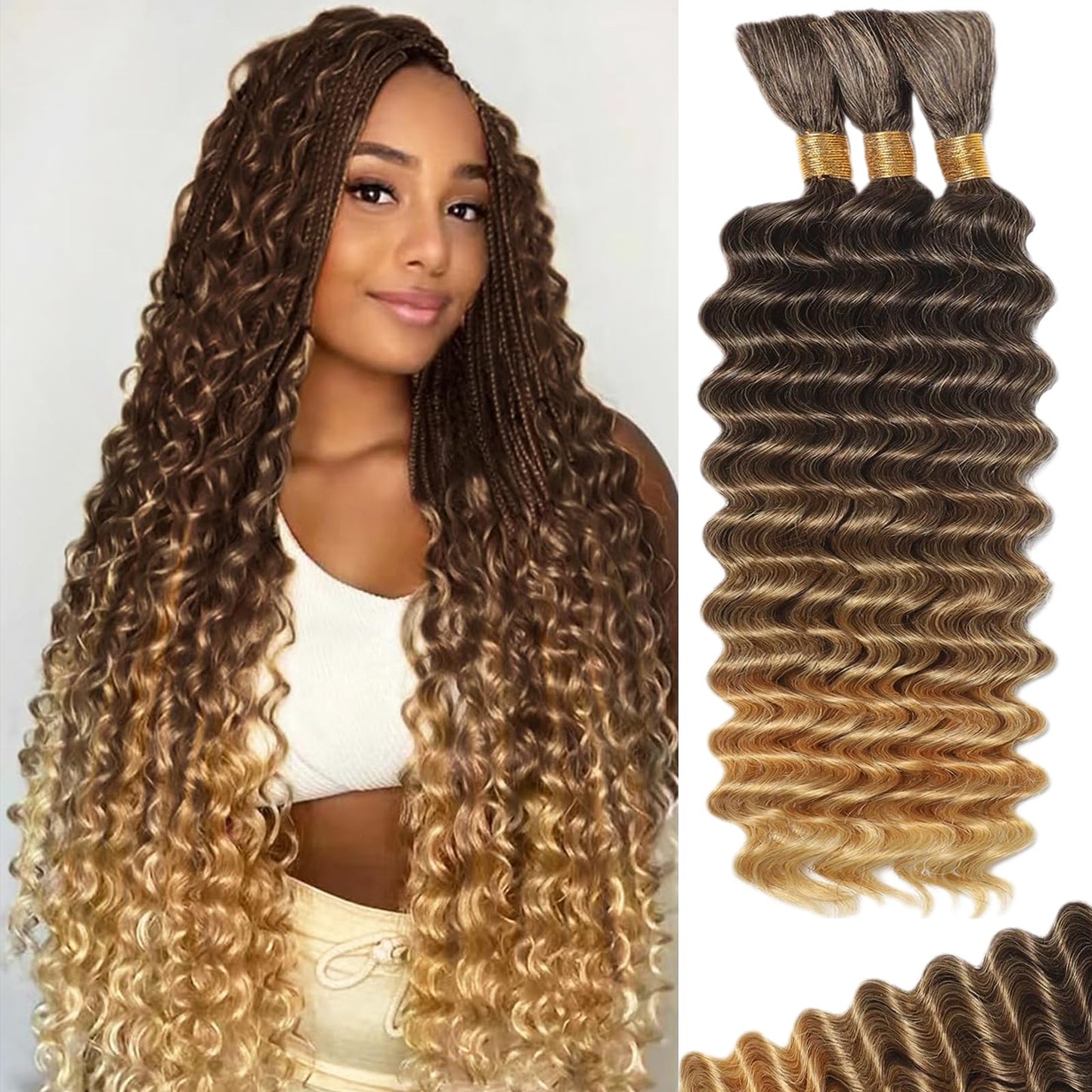 Human Braiding Hair for Boho Braids Human Hair 3 Bundles/Pack 110g 22 Inch Deep Wave Bulk Human Hair for Braiding Curly Knotless 12A Brazilian Virgin Beauty and Personal Care MOTFIN Default Title