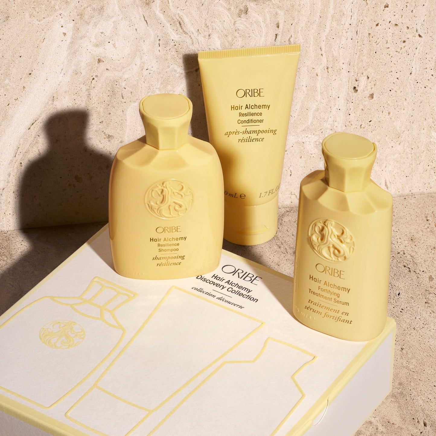 Oribe Hair Alchemy Discovery Travel Set - Prevents Breakage & Strengthens Weak, Fragile Hair - Hydrates & Softens - Strengthening Shampoo (2.5 oz)