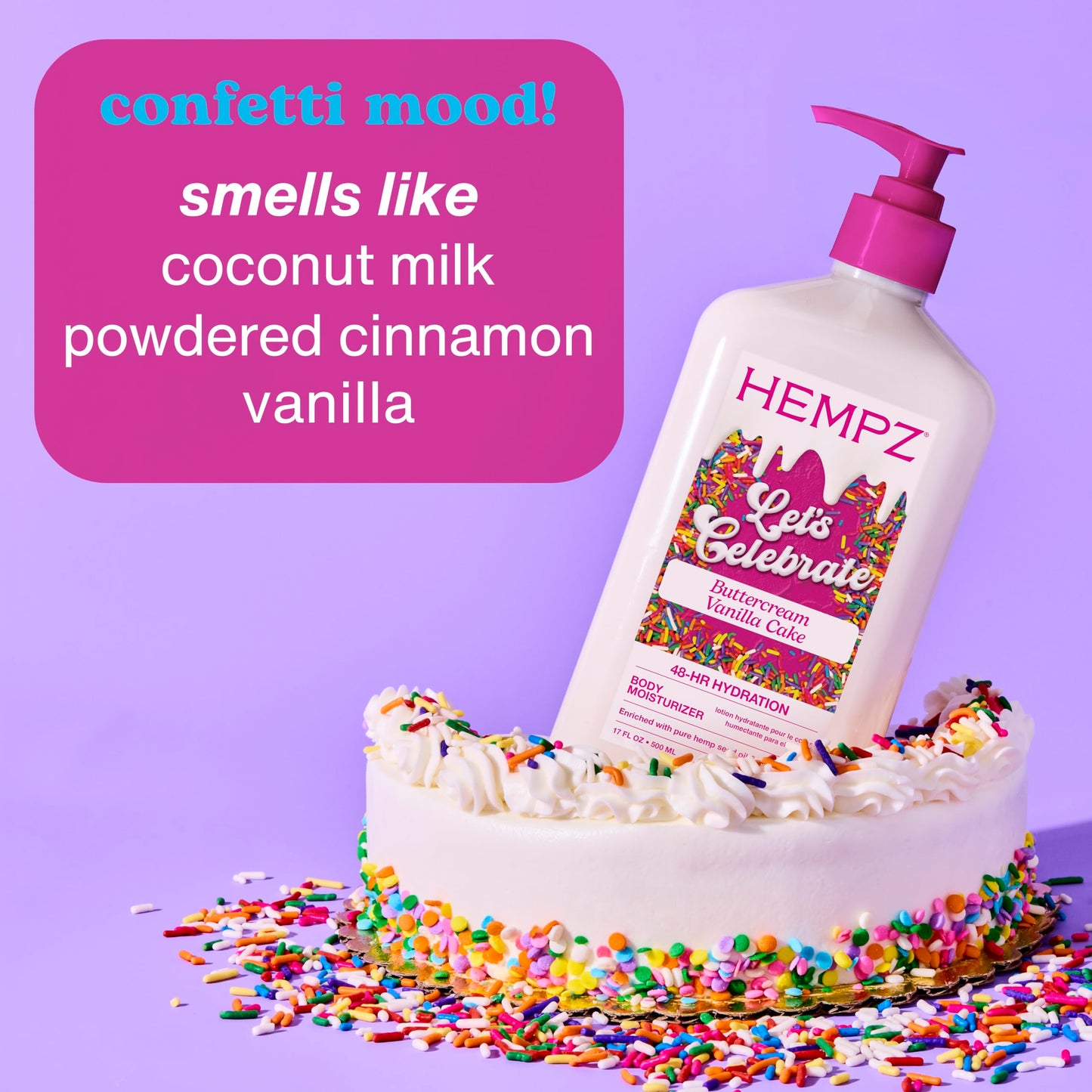 Hempz Body Lotion - Buttercream Vanilla Cake Celebration - Limited Edition Daily Moisturizing Cream, Shea Butter, Aloe - Skin Care Products, Hemp Seed