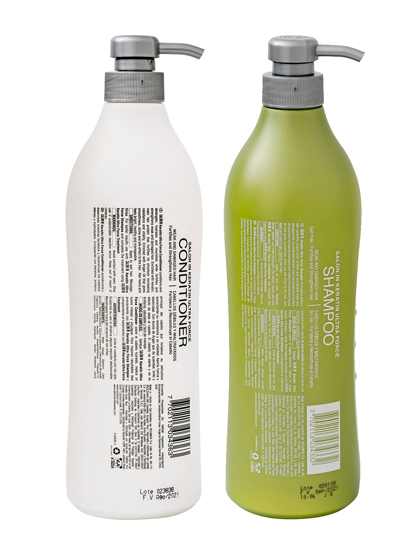 Salon In by Recamier | Keratin Ultra Force Hair Shampoo and Conditioner Set (33.8 fl oz / 1000 ml) | Repair & Strength