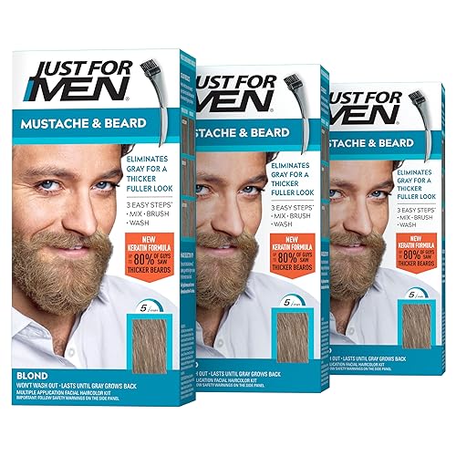 Just For Men Mustache & Beard, Beard Dye for Men with Brush Included, With Keratin Biotin Aloe and Coconut Oil for Healthy Facial Hair - Blond