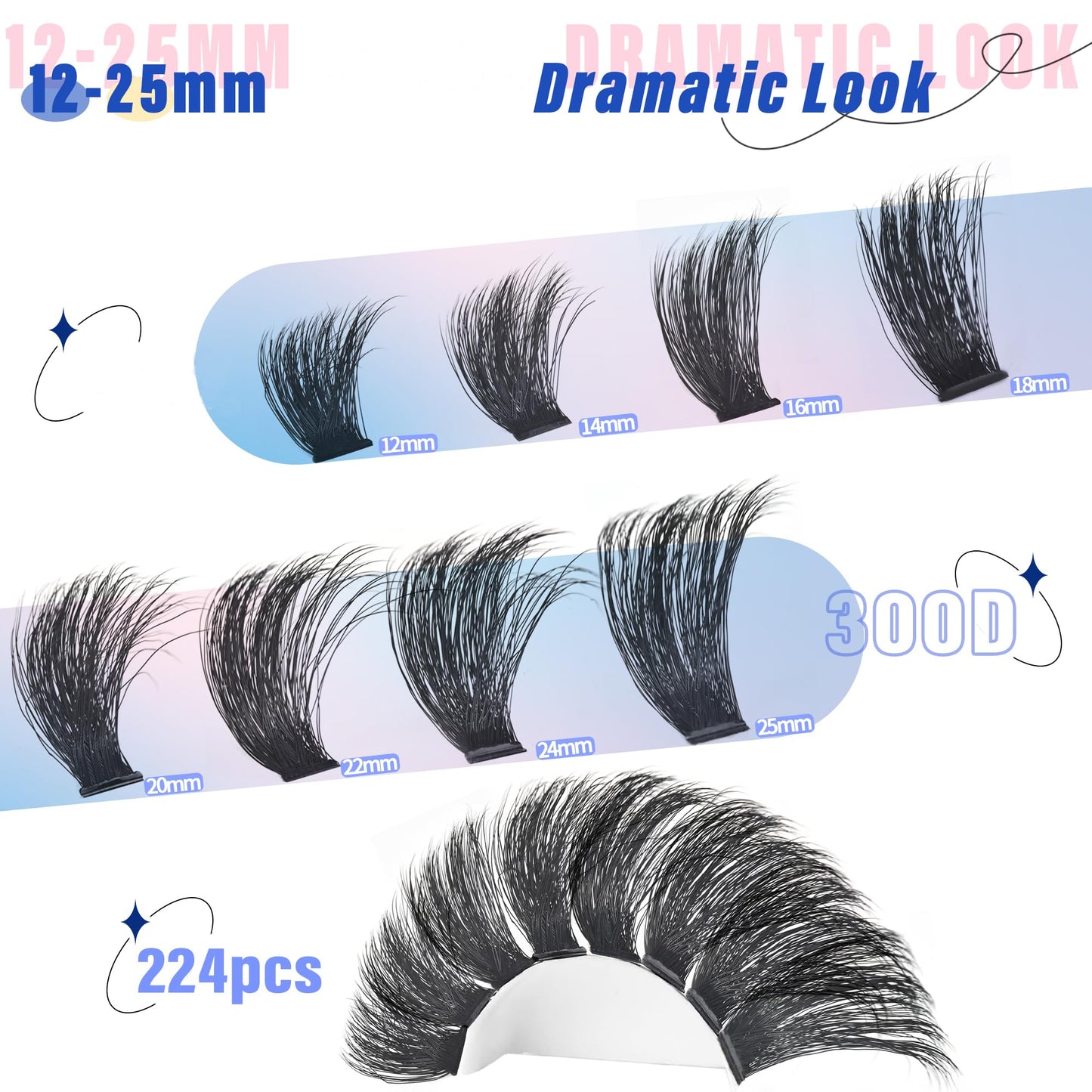 Mega Lash Clusters Kit 300D Thick 12-25mm Volume Cluster Eyelash Extensions Kit 224Pcs Wispy Individual Lashes with Lash Bond and Seal and remover Beauty and Personal Care Yaiseiko