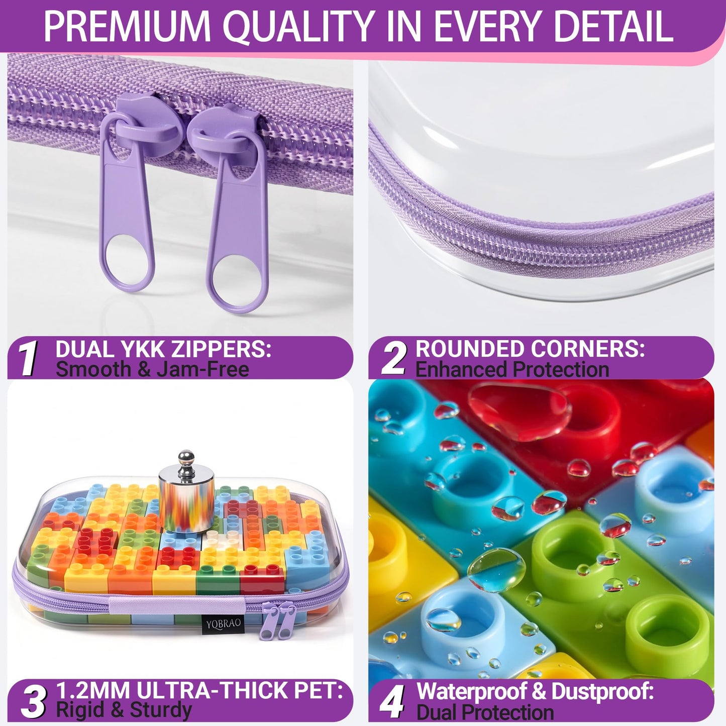 YQBRAO 4-Pack Clear Diaper Bag Organizer Pouches, 1.2mm Ultra-Thick PET Travel Pouches for Toiletries & Makeup, Rigid Self-Standing Bags with YKK Beauty and Personal Care YQBRAO