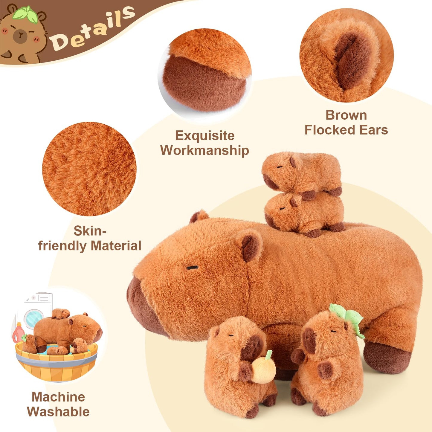 SuzziPals 5-in-1 Capybara Stuffed Animals with Babies Inside, 5Pcs Set Capybara Plush with Mommy & 4 Babies, Soft Pillow Plushies Decor, Cute 3 to 8…