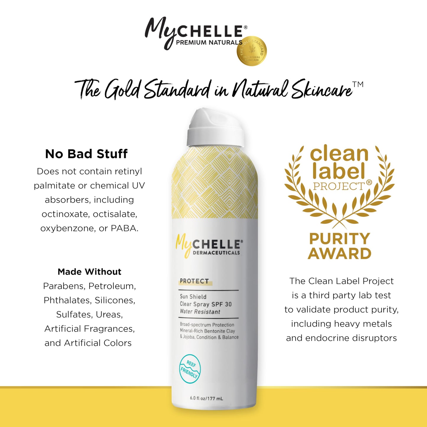 MyChelle Dermaceuticals Sun Shield Clear Spray SPF 30 (6 Fl Oz) - Liquid Zinc Sunscreen Spray with Bentonite Clay and Jojoba - Balances Oil Levels