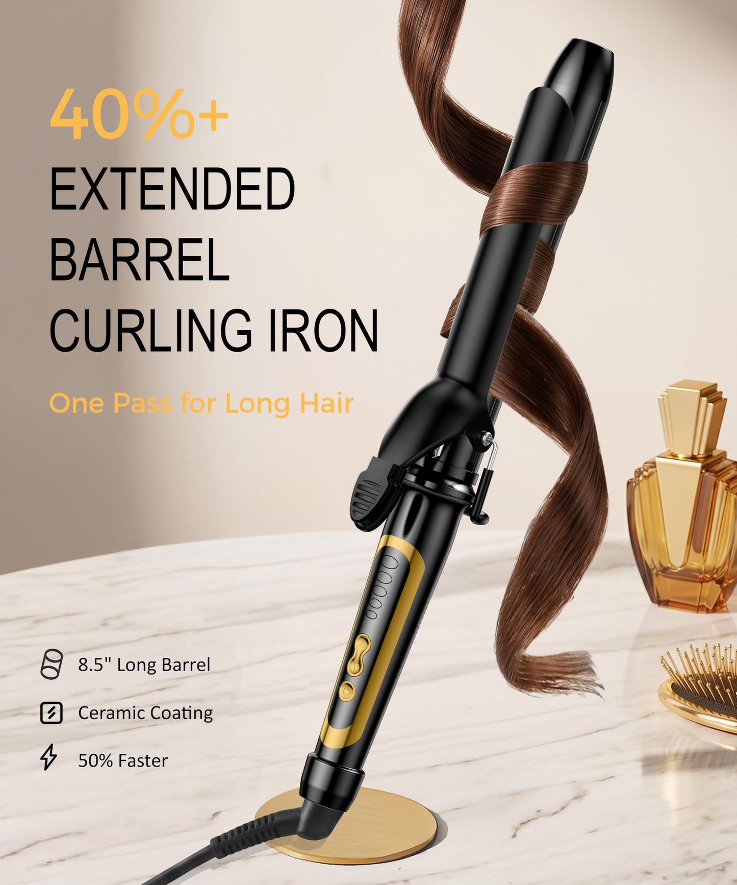 LANVIER 1.25 Inch Long Barrel Curling Iron, 1 1/4 Inch Extended Curling Iron for Medium, Long & Thick Hair, Tourmaline Ceramic Hair Curler, 5 Heat Beauty and Personal Care LANVIER