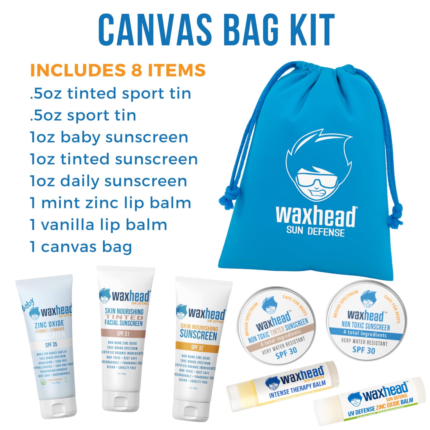 Waxhead Travel Size Sunscreen Sampler Box - Non-Nano Zinc Oxide, Coral Reef Safe, Biodegradable Sunblock SPF 30. Lip Balms, Solid Mini Paste Tins