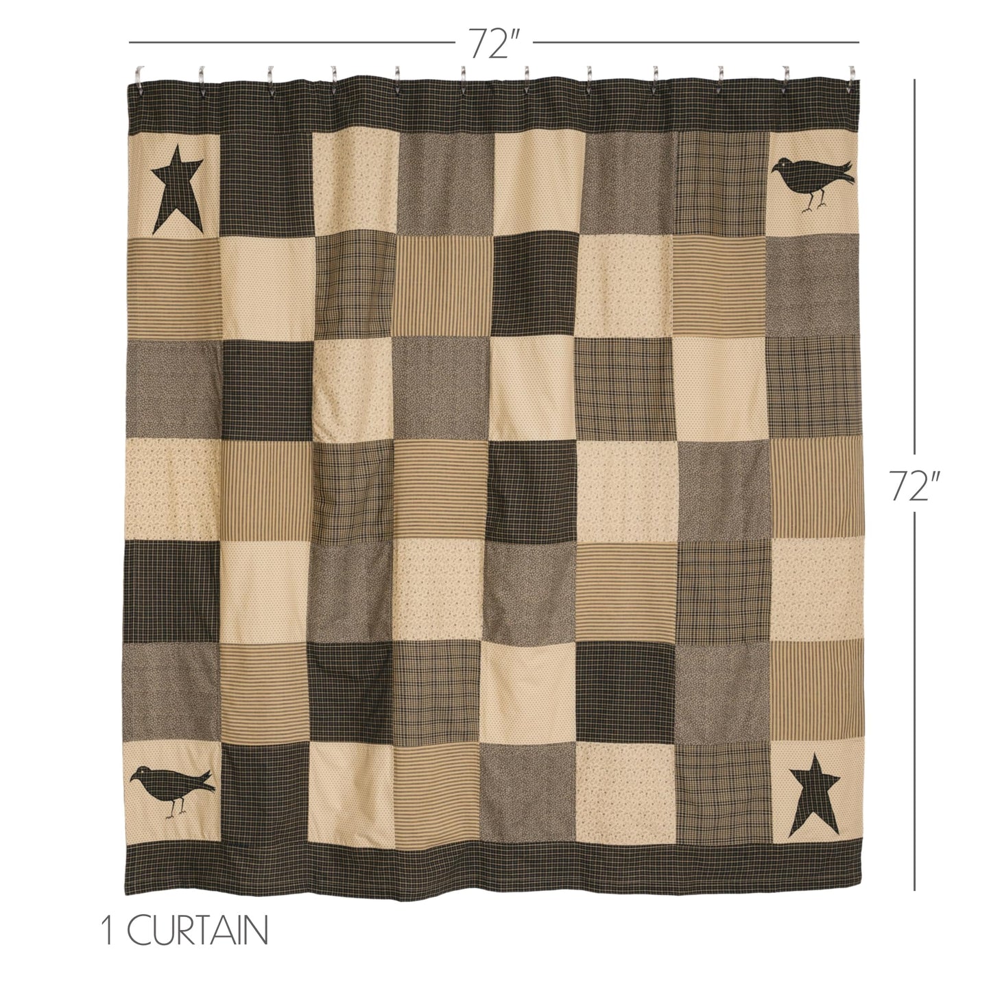 VHC Brands Kettle Grove, Primitive, Bath Decor, Shower Curtain, 72x72
