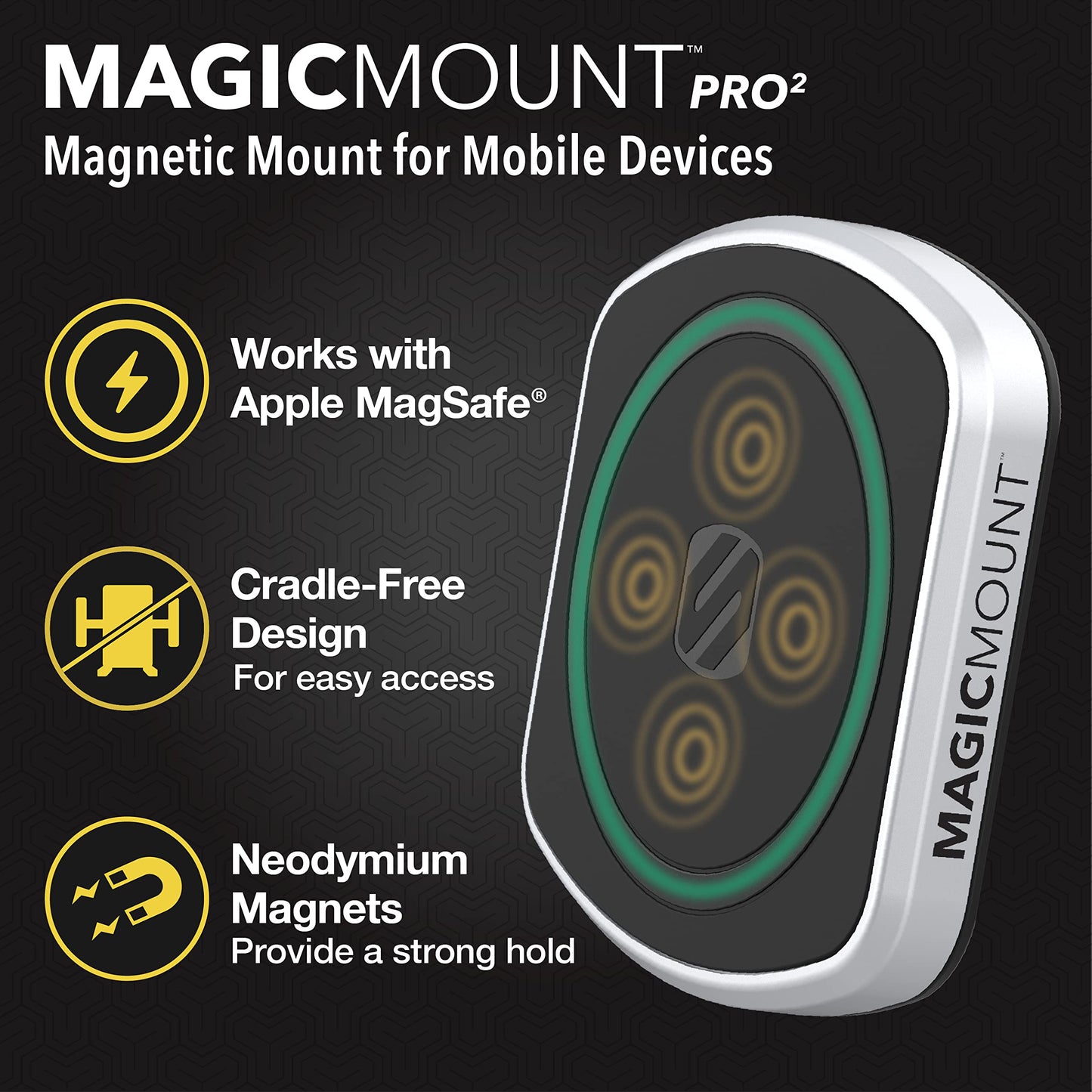 Scosche MP2FM-XCES0 MagicMount Pro2 Universal Flush Magnetic Cell Phone Car Mount Kit Compatible with MagSafe, iPhones, Galaxy, Pixel & All…