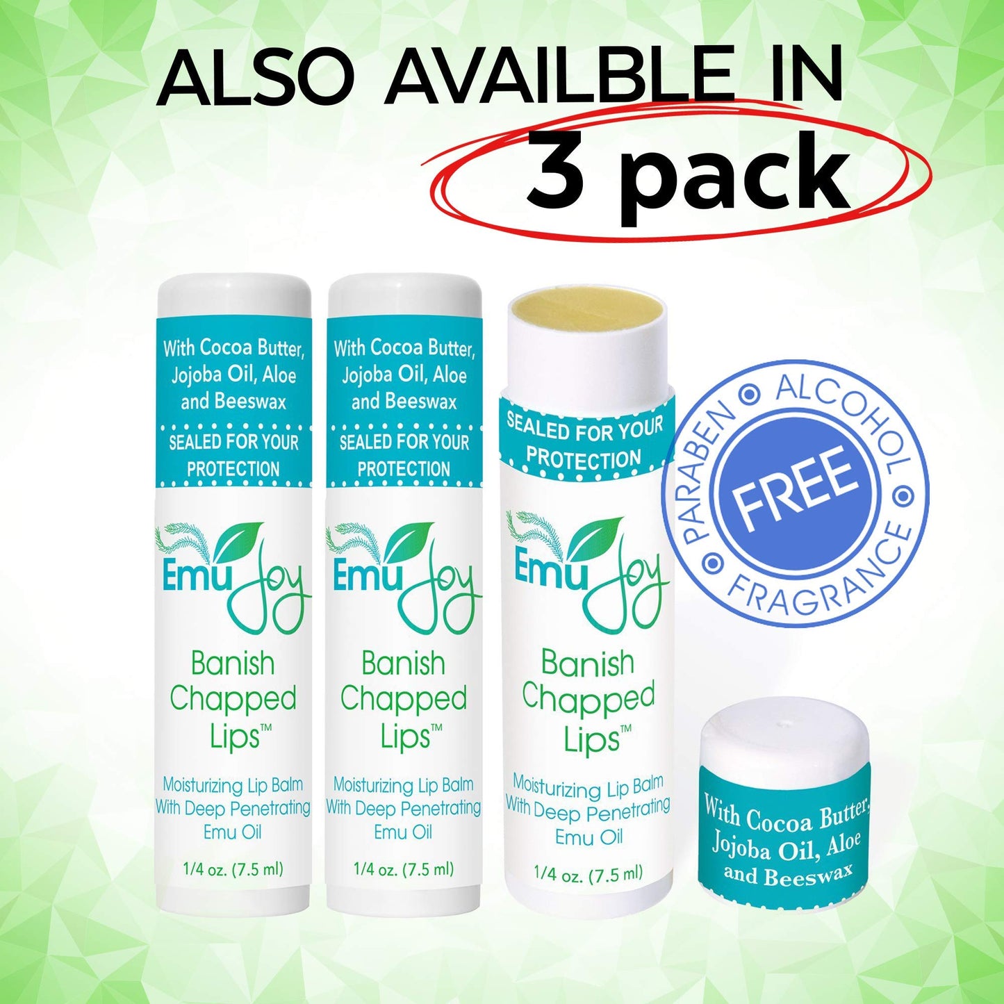 Emu Joy - Natural and Organic Emu Oil Lip Balm Hydrating, Pocket-Size Unflavored & Unscented Lip Balm with Emu Oil - Best for Severely Chapped Lips