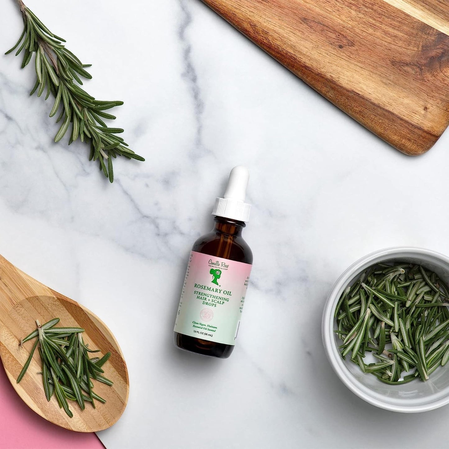 Camille Rose Rosemary Oil Strengthening Hair + Scalp Drops - Castor, Peppermint & Tea Tree Oil Blend for Strength & Resilience, Dry Scalp Treatment