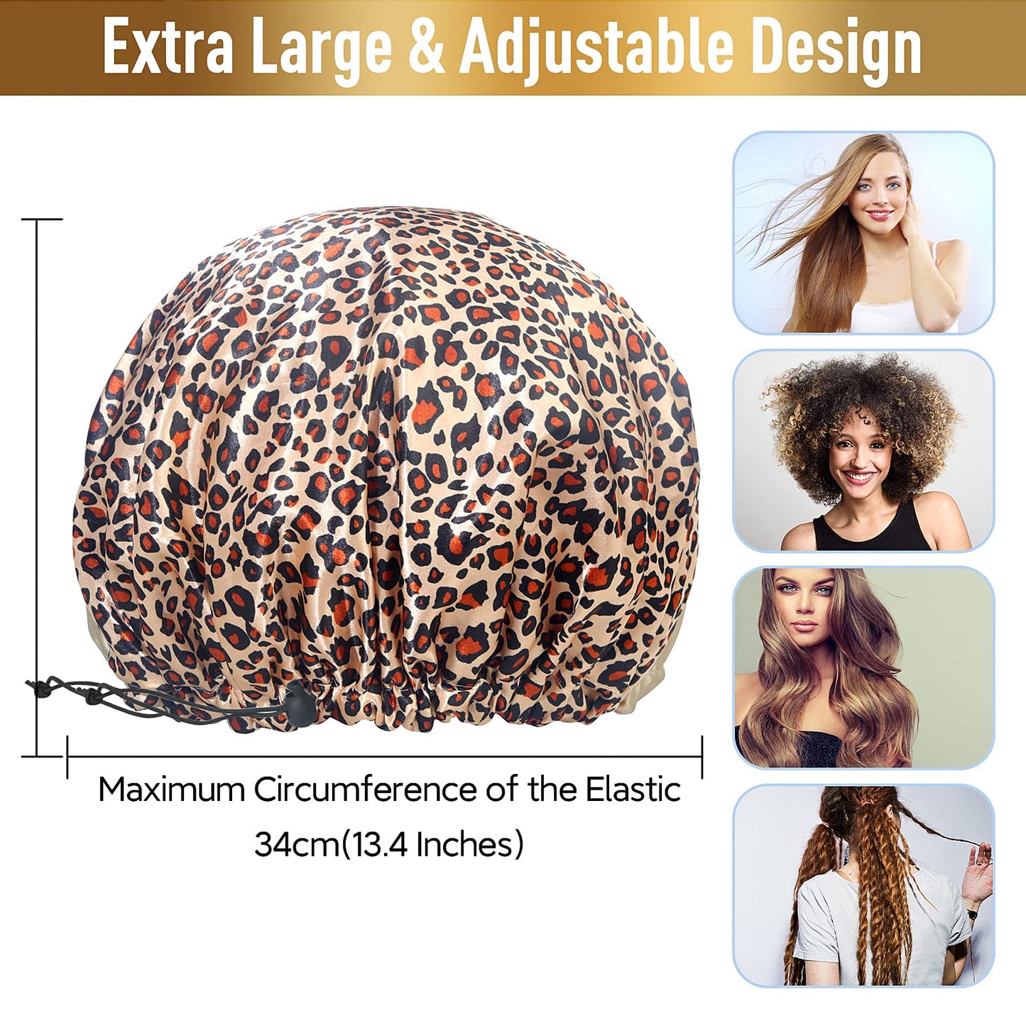 Shower Cap for Women, Oversized Waterproof Women Shower Caps, Extra Large Shower Cap Designed for all Hair Lengths with PEVA Lining & Adjustable