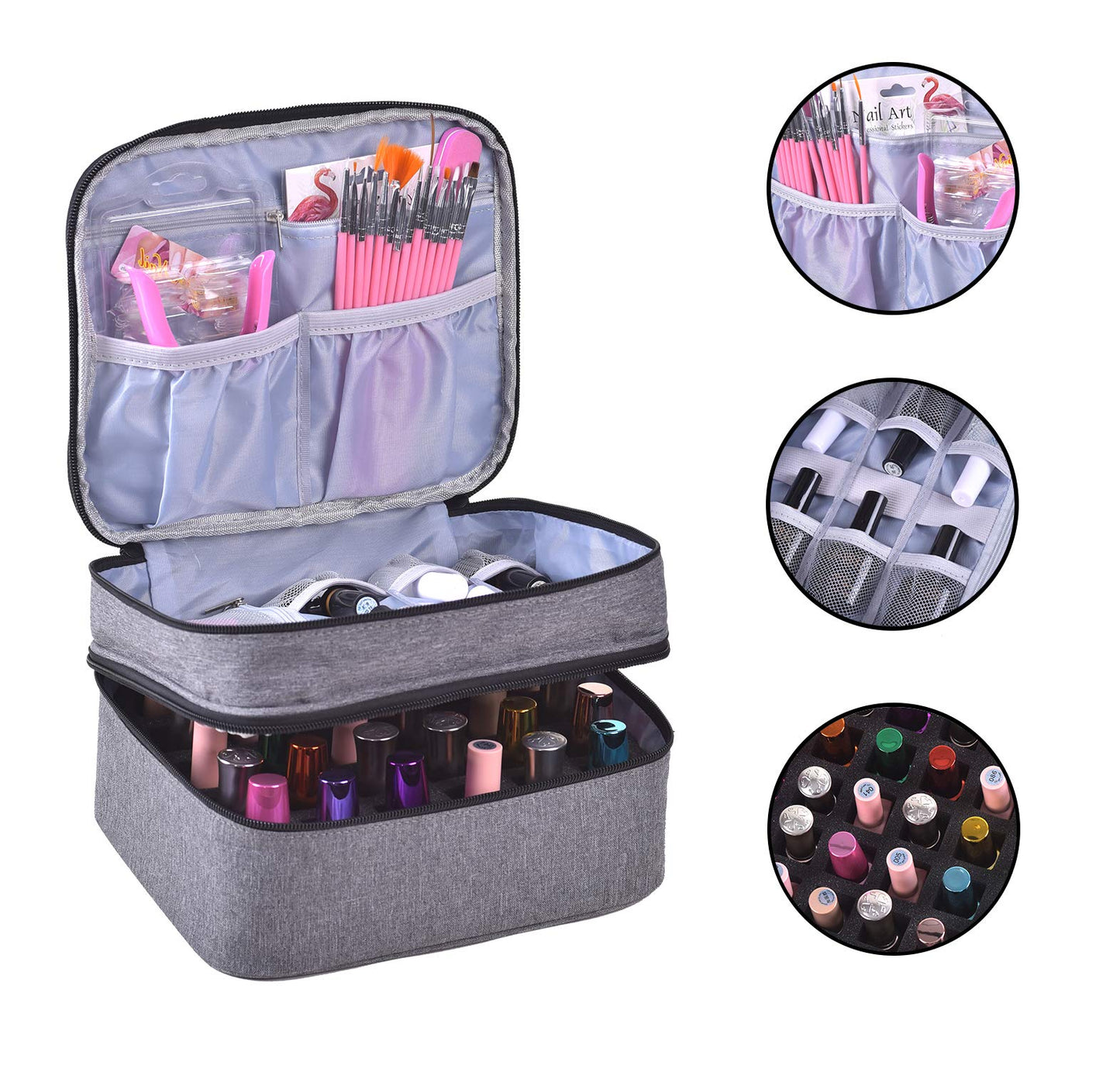 ZFZGFRCS Nail Polish Organizer- Holds 30 Bottles Nail Supply Organizers and Storage Double-layer Nail Bag Organzier Case Nail varnish Organizer Nail