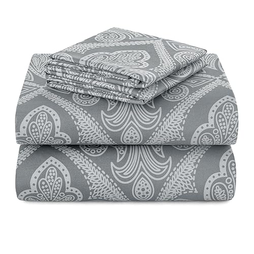 Hannah Linen Paisley King Sheet Set, 4 PC Soft Microfiber Wrinkle Free Sheets - Luxurious Printed Bed Sheets Includes Flat Sheet, Fitted Sheet with