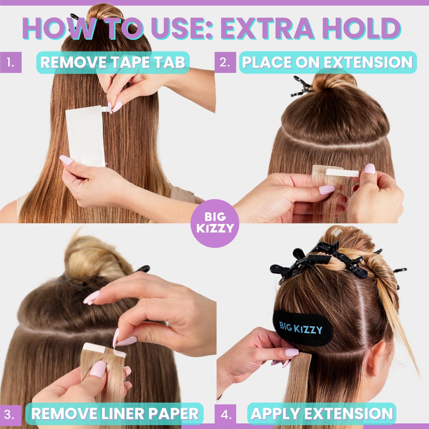 Big Kizzy Extra Hold Double Sided Hair Extension Tape - 600 tabs replacement tape - Strong hold of 6-8+ weeks - Made in USA