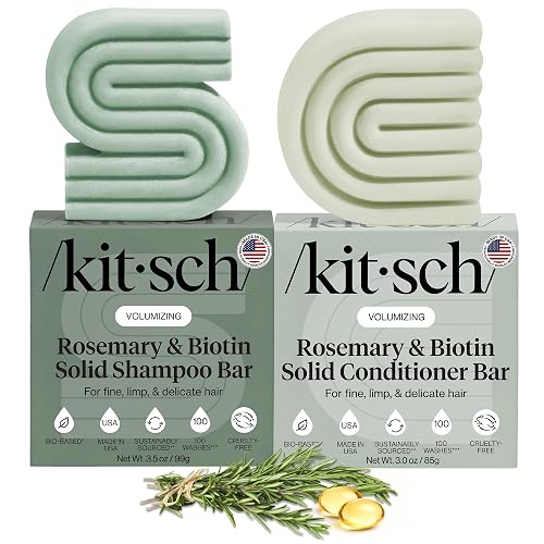 Kitsch Rosemary & Biotin Shampoo and Conditioner Set for Hair Growth - Strengthening, Thickening & Volumizing Shampoo and Conditioner Bar - Paraben