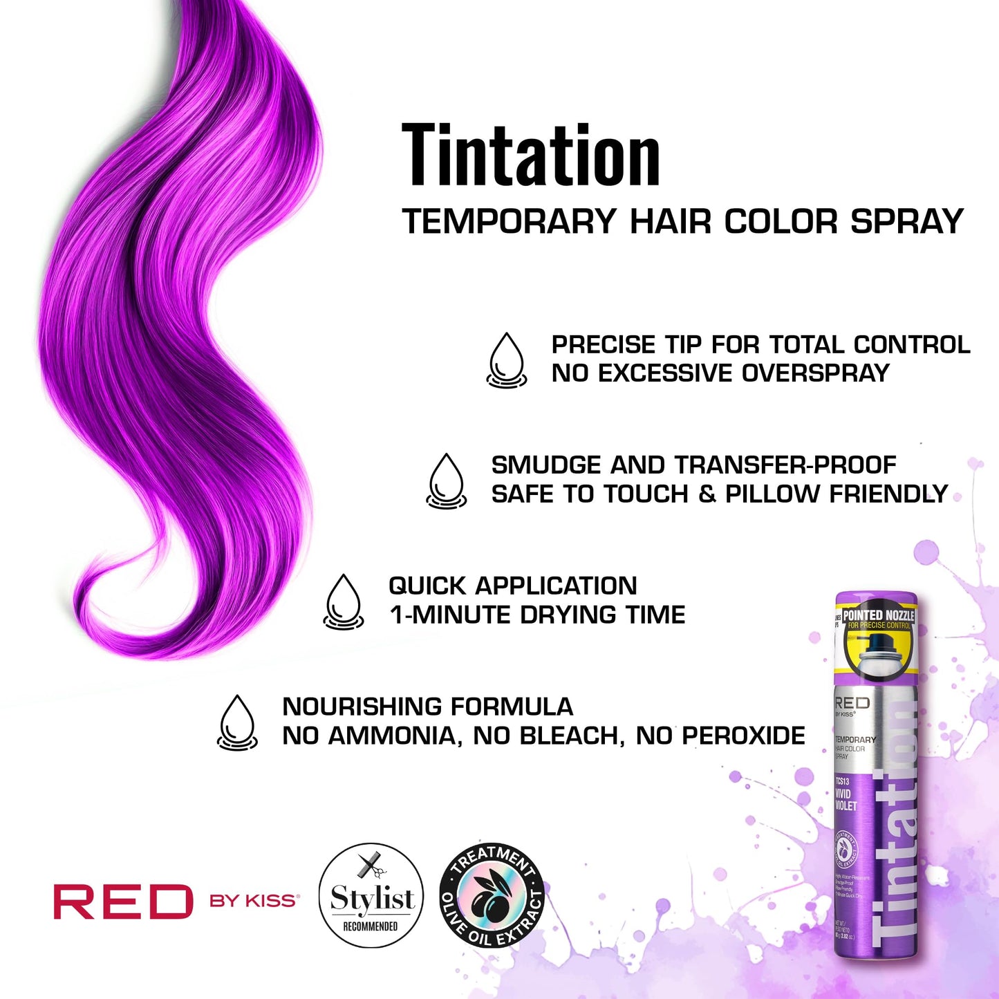 Red by Kiss Tintation Temporary Hair Color Spray 2.82oz, Quick-Dry & Smudge-Proof, Vivid Color Washable Hair Dye, Styling Spray Cosplay Halloween