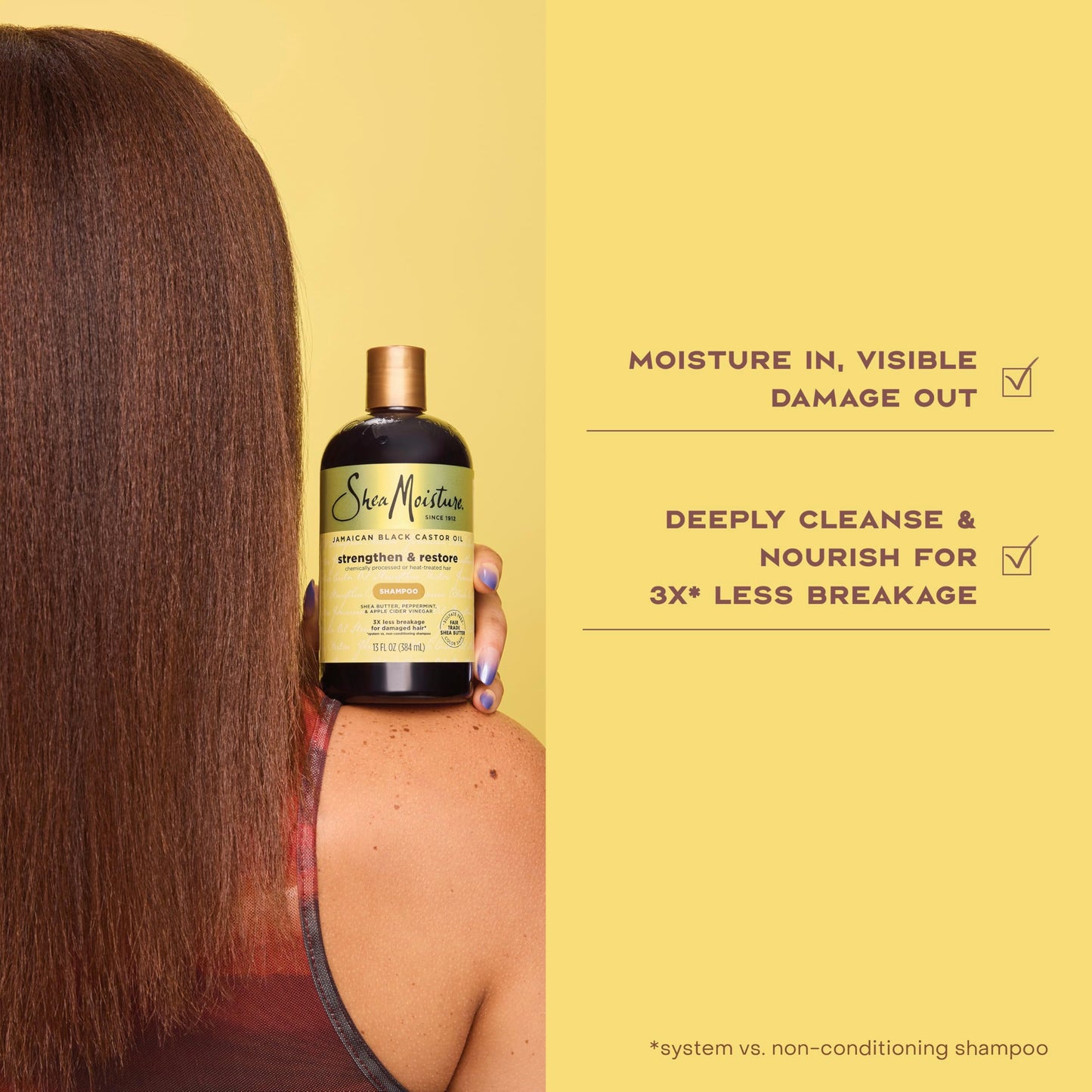 SheaMoisture Strengthen and Restore Shampoo Pure Jamaican Black Castor Oil for Damaged Hair To Cleanse and Nourish Hair 13 oz