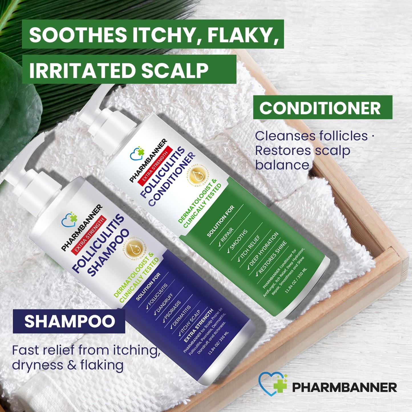 PHARMBANNER Anti-Fungal Shampoo and Conditioner Set - Tea Tree & Argan Oil for Folliculitis, Seborrheic Dermatitis, Scalp Psoriasis - Relieves Itchy Beauty and Personal Care PHARMBANNER