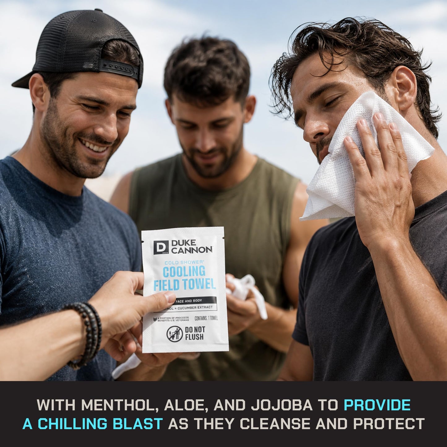 Duke Cannon Cold Shower Cooling Field Towels - 15 Individually Wrapped Towels - Men's Face and Body Wipes - Made with Menthol & Aloe - Instant Refresh