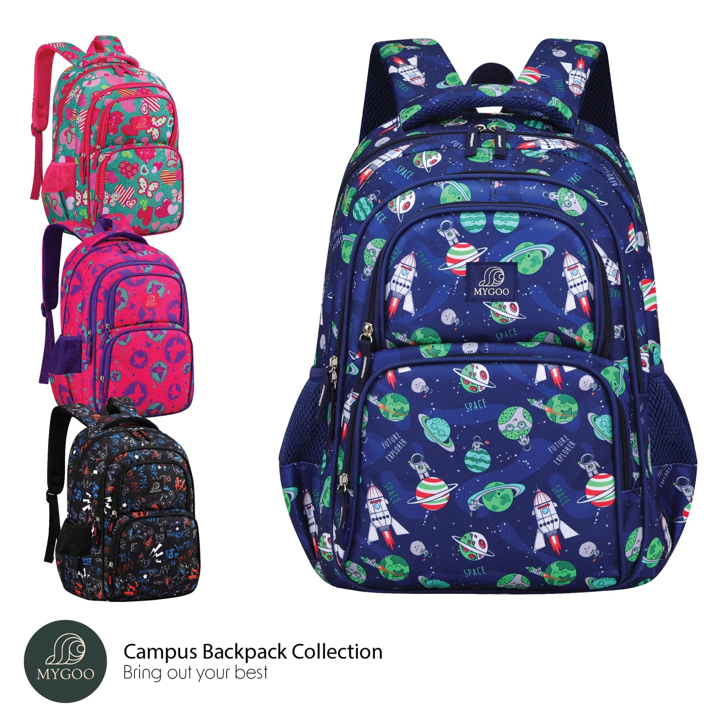 MYGOO Boys' Backpack | Campus Collection | Astro Navy Design | Ideal for Primary School | 24L | 17" Height