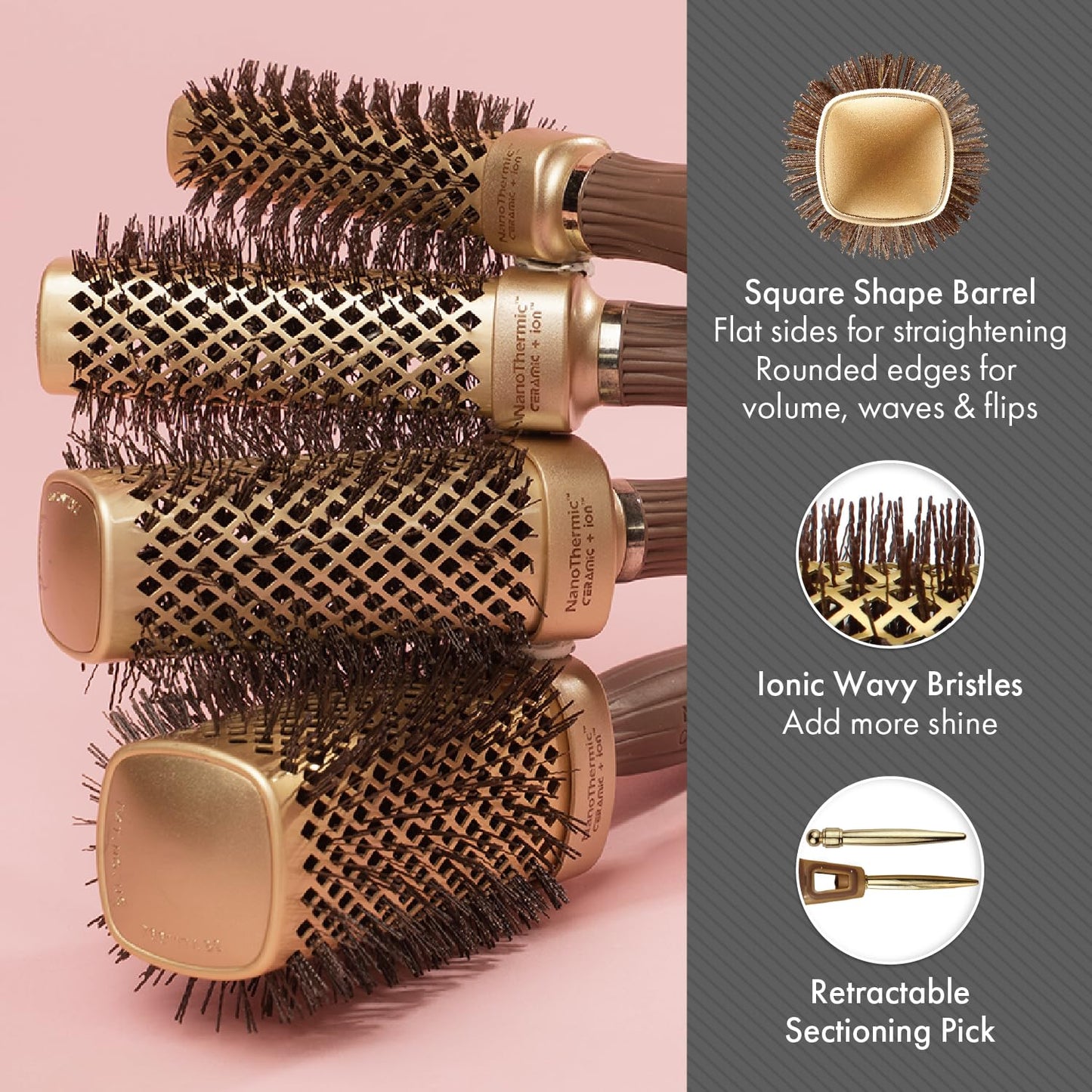 Olivia Garden NanoThermic Ceramic + Ion Square Shaper Thermal Hair Brush - Not Electrical - Professional Blowout Brush for Normal to Thick Hair