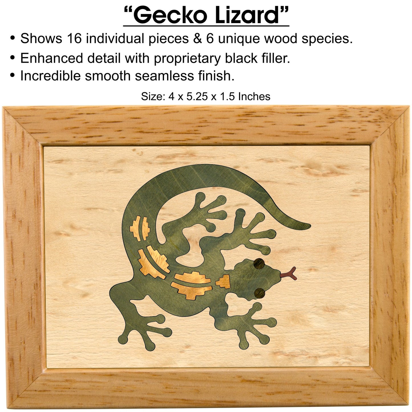 MarqArt Wood Art Gecko Box - Handmade USA - Unmatched Quality - Unique, No Two are the Same - Original Work of Wood Art. A Gecko Gift, Ring, Trinket…