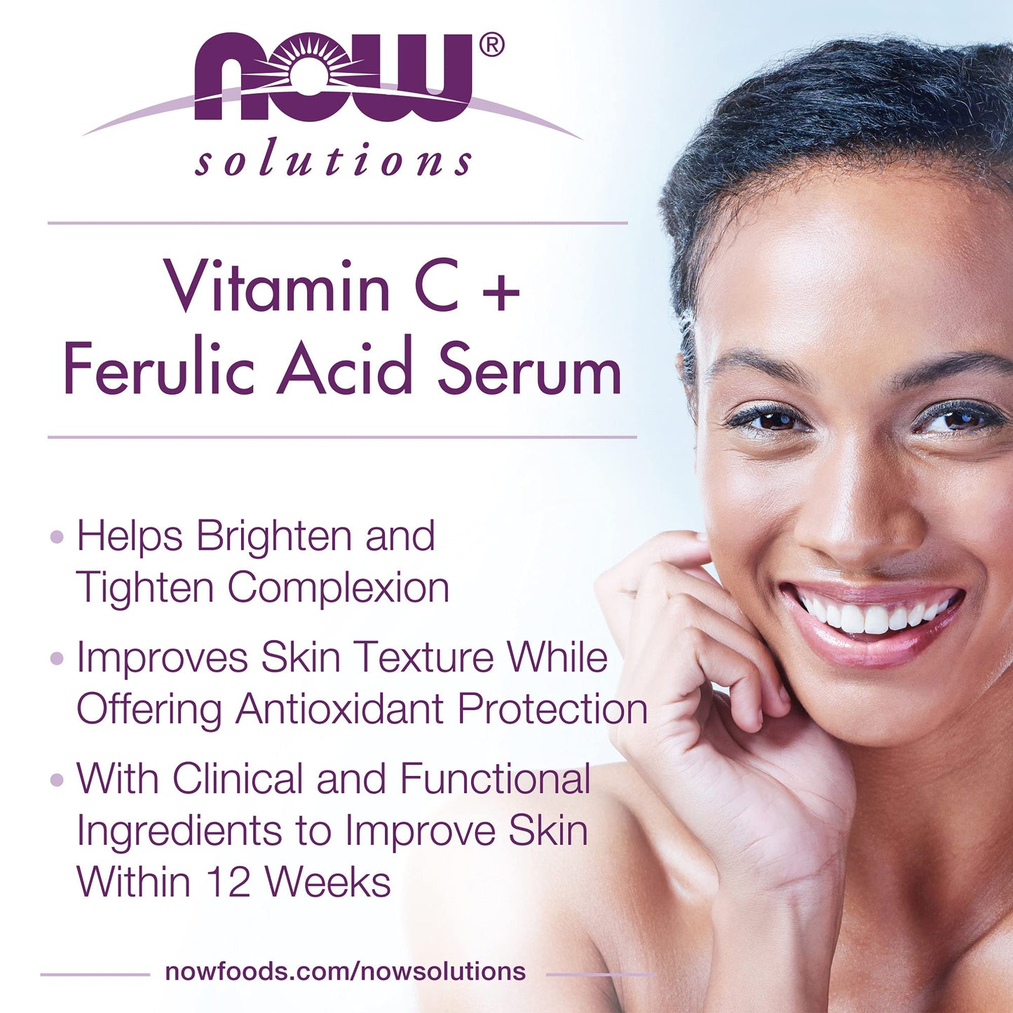 NOW Foods Solutions, Vitamin C Serum Plus Ferulic Acid, Skin Brightening and Tightening, Highly Concentrated, 1-Ounce