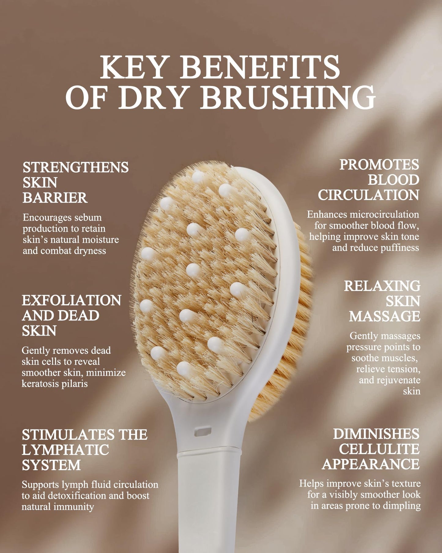 Shower Brush for Massage Dry Brushing: Back Scrubber for Shower with 18.1 in Anti Slip Long Handle - Bath Body Brush for Lymphatic Drainage Beauty and Personal Care Rafow