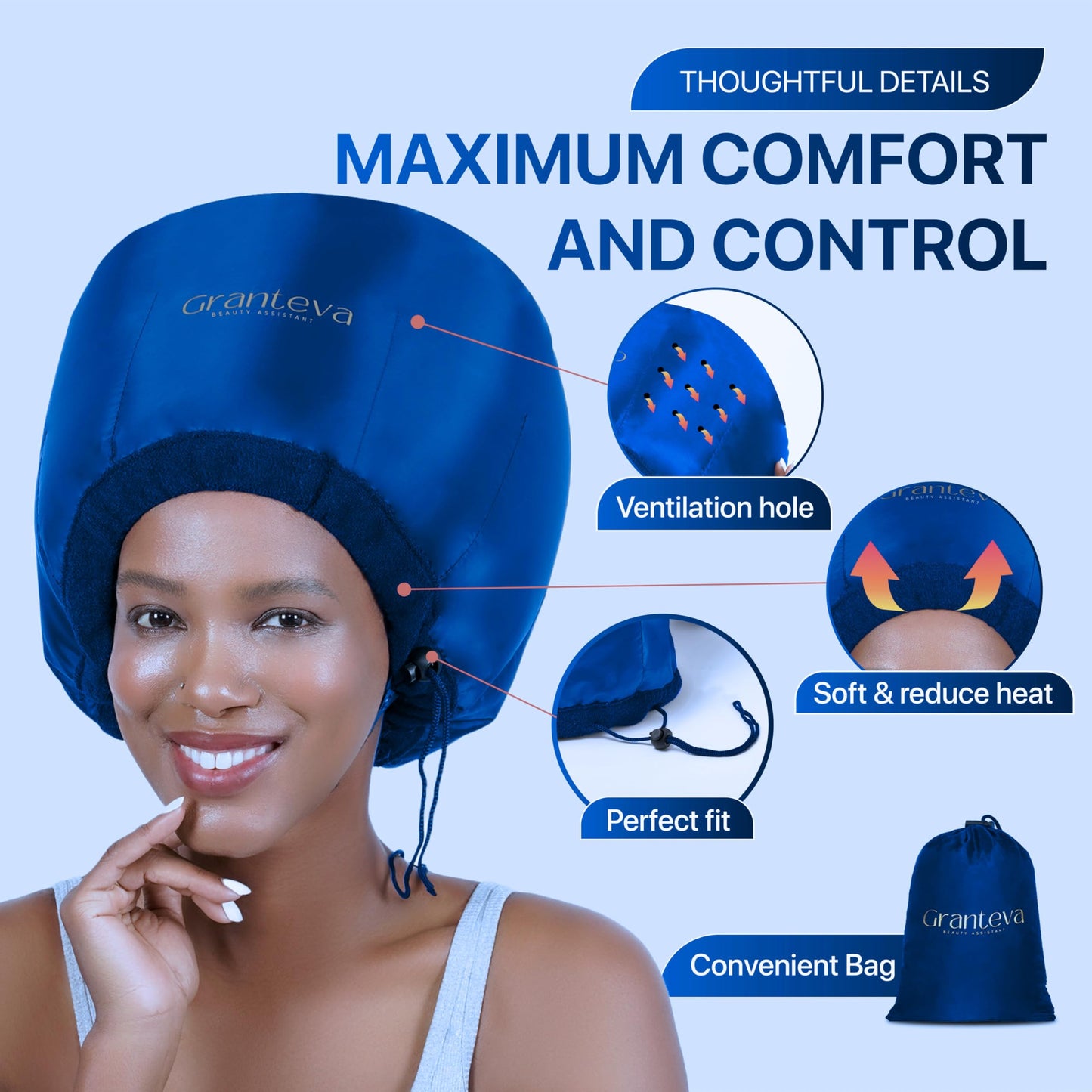 Granteva Hair Dryer Bonnet Attachment w/A Headband Integrated that Reduces Heat Around Ears & Neck - Blow Dryer Attachment for Hair Dryer, Speeds Up Beauty and Personal Care Granteva