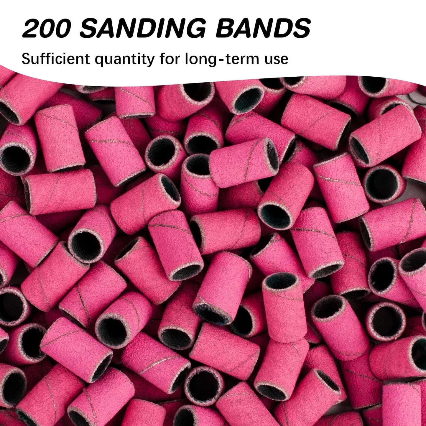 Rolybag Sanding Bands for Nail Drill 240 Grit Extreme Fine Nail Sanding Bands 200Pcs Pink Professional Sanding Bands and 2Pcs Nail Drill Bits