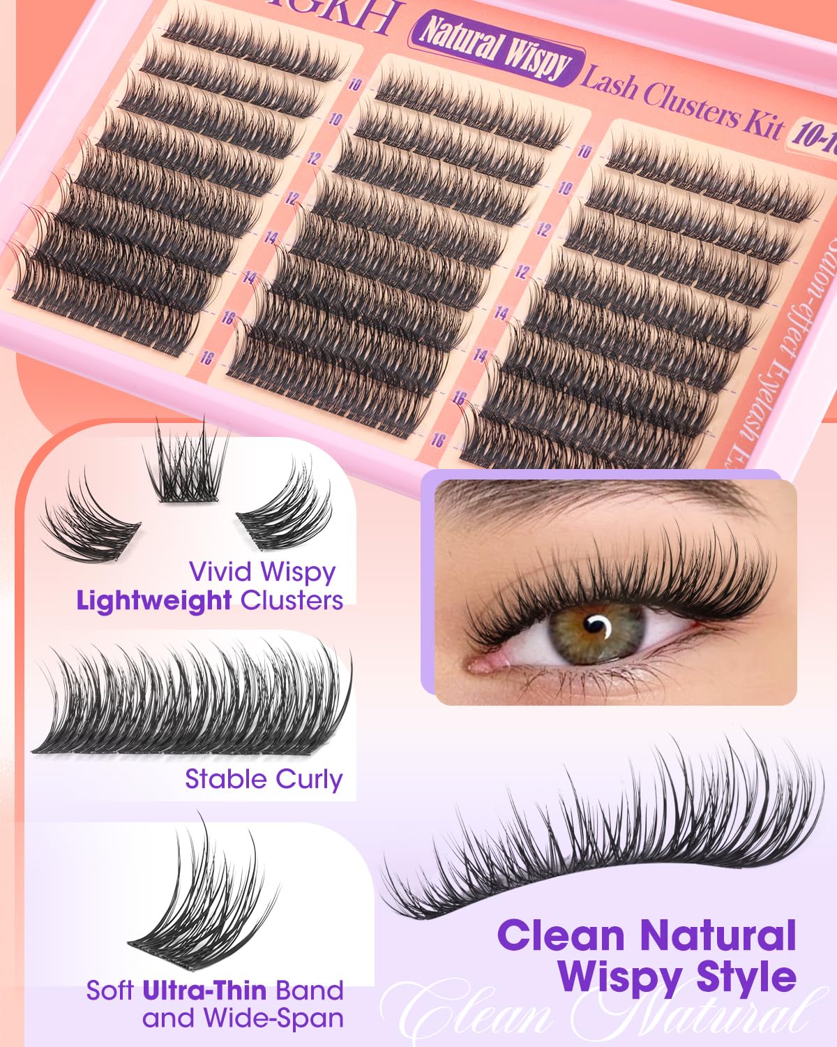 Natural Lash Clusters Kit 10-16mm Wispy Eyelash Clusters Clean Girl Makeup Cluster Eyelash Extensions CC Curly Individual Lashes Kit with Clear Lash Beauty and Personal Care YDAGKH