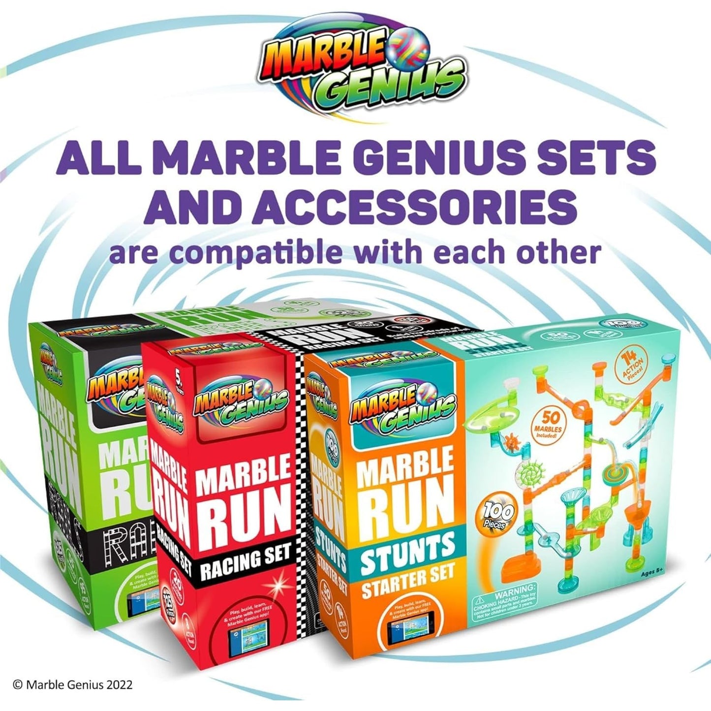 Marble Genius Marble Run Booster Set 20pcs – STEM Construction Building Blocks for Kids Ages 3+, Instruction App Access, Marbles Not Included
