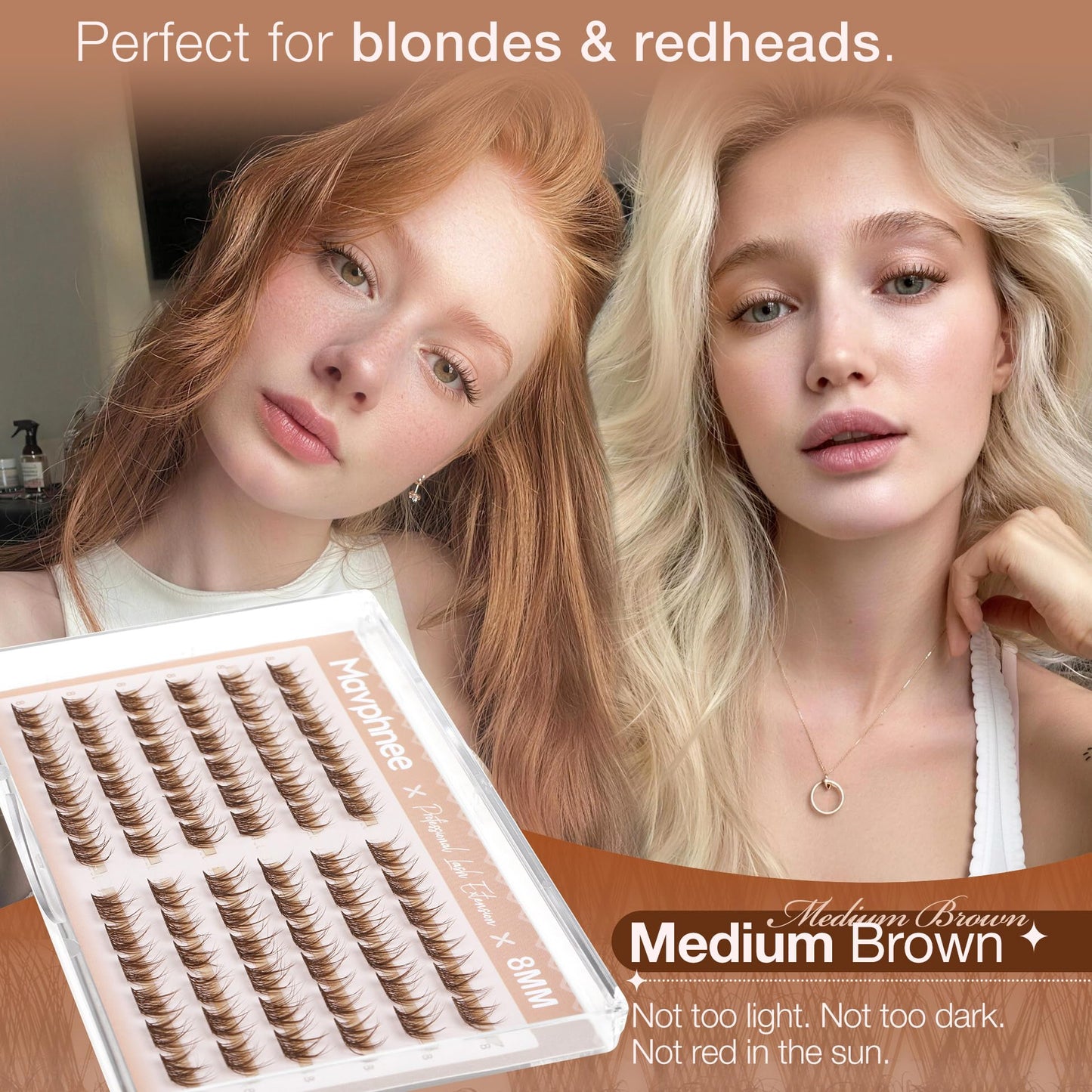8MM Brown Lash Clusters Short Fluffy Individual Lashes with C Curl & Clear Band, Natural Look for Everyday Wear, Beginner-Friendly - Barely There Beauty and Personal Care Mavphnee