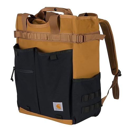 Carhartt 28L Nylon Cinch-Top Convertible Tote Backpack, Durable Pack with Laptop Sleeve, Carhartt Brown