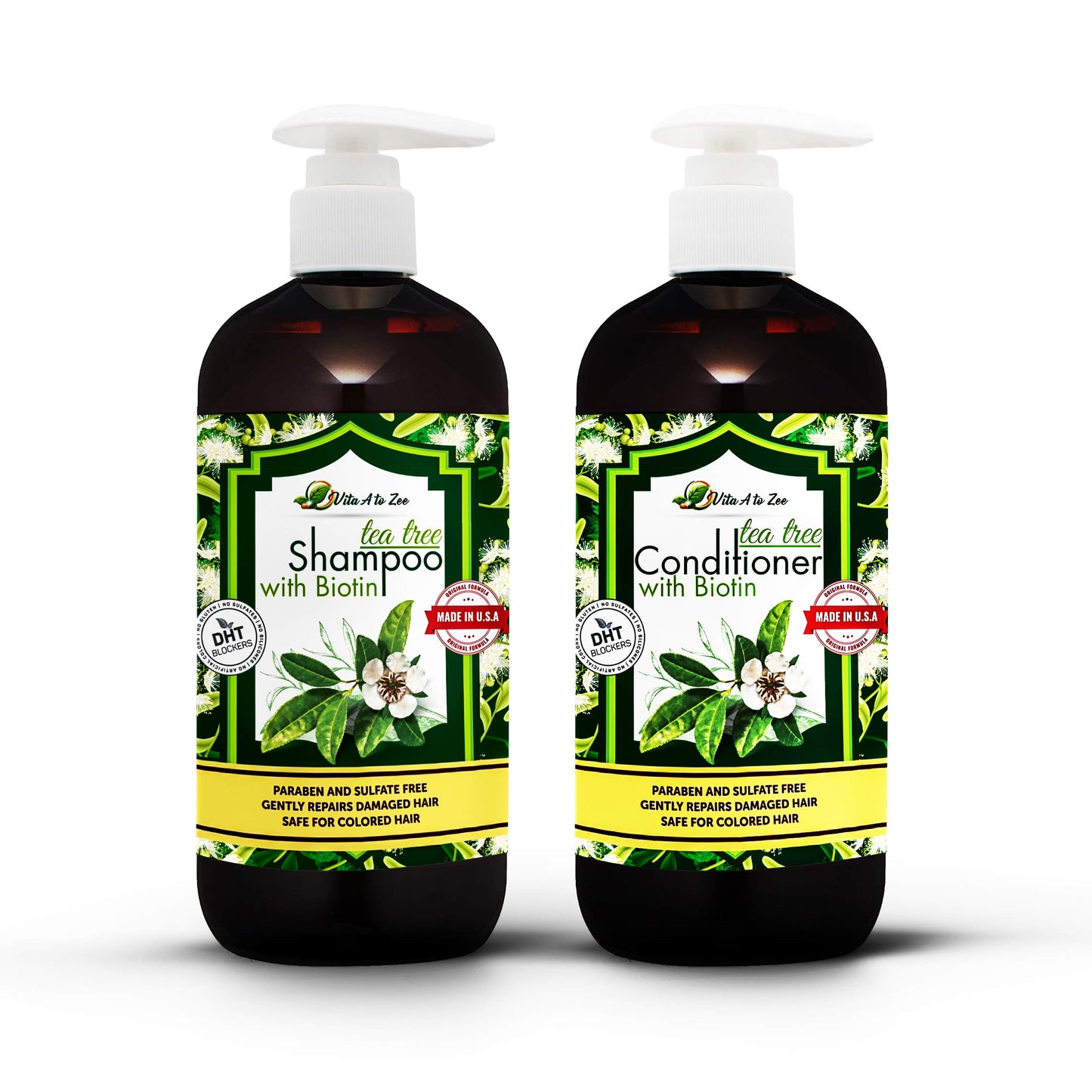 Tea Tree Oil & Biotin Shampoo & Conditioner Set for Men & Women | Professional Strength Formula | Refreshes & Stimulates Hair & Scalp | Moisturizing