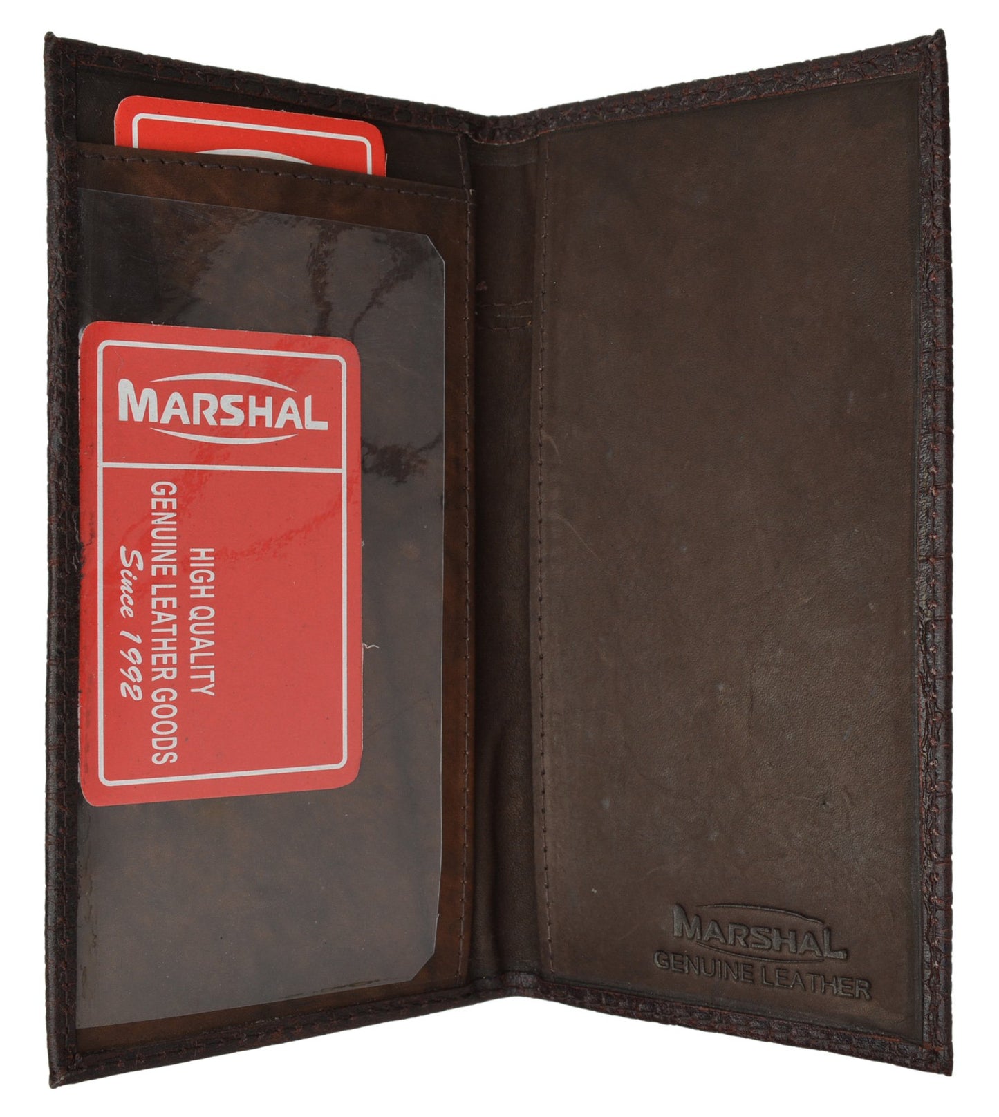 MARSHAL Genuine Leather Slim Crocodile Checkbook Cover (Brown)