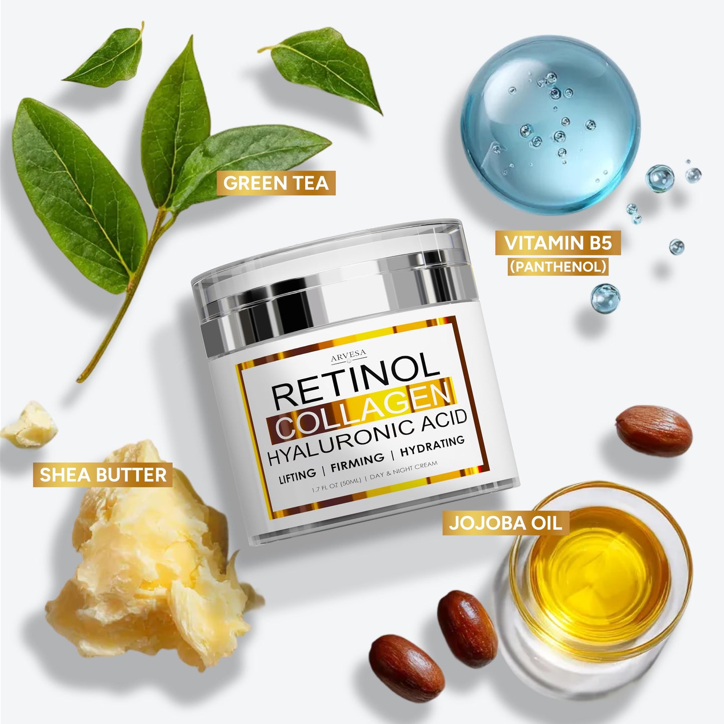 (2 Pack) Retinol Cream for Face with Collagen and Hyaluronic Acid - Anti Aging Wrinkle Cream for Women and Men - Day and Night Facial Moisturizer Beauty and Personal Care Arvesa