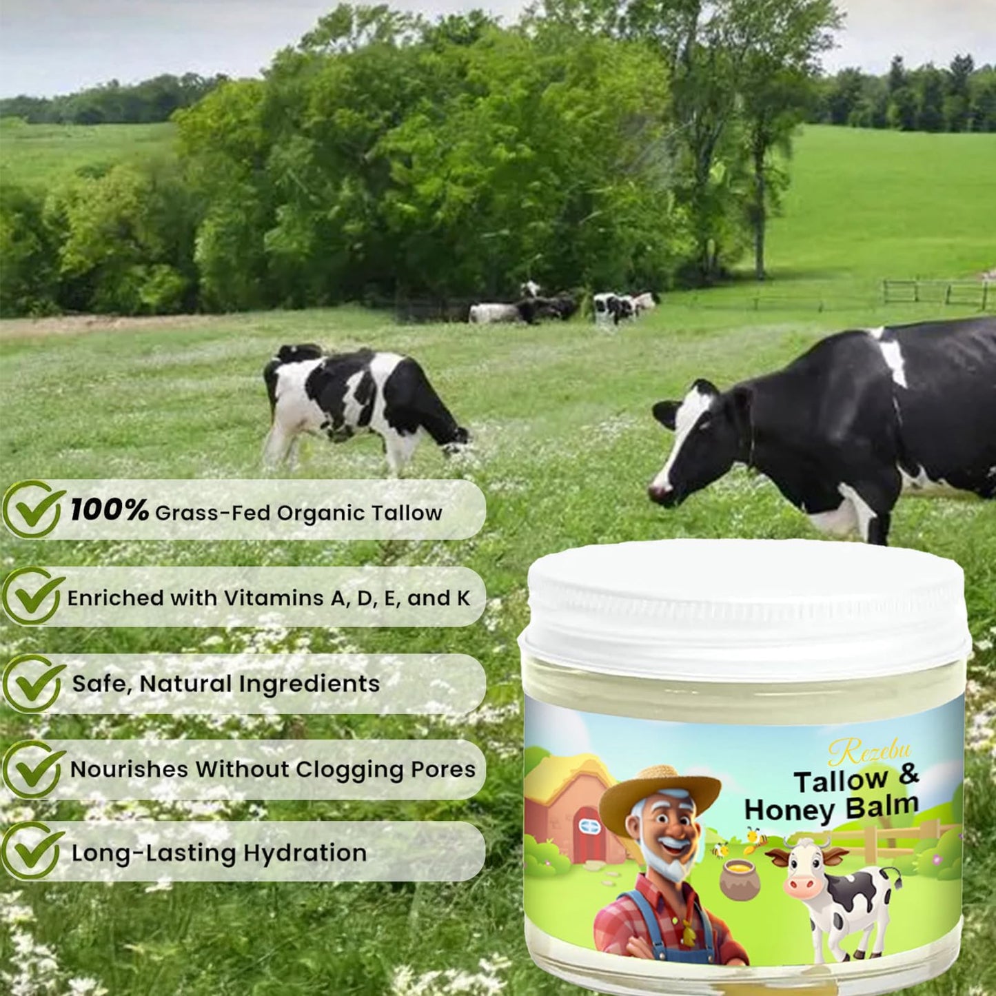 Rezebu Tallow and Honey Balm, Beef Tallow for Skin, Tallow Face Moisturizer Beauty and Personal Care Rezebu