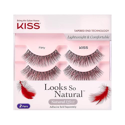KISS Looks So Natural False Eyelashes Double Pack, Lightweight & Comfortable, Tapered End Technology, Reusable, Cruelty-Free, Contact Lens Friendly