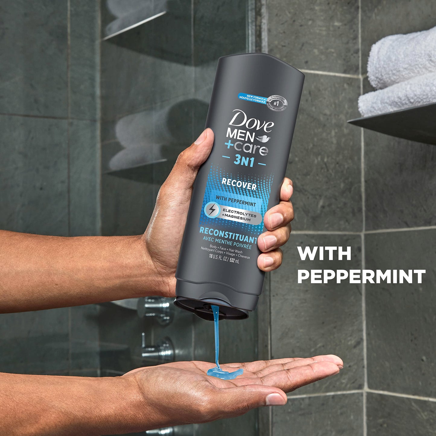 Dove Men+Care Post-Workout 3-IN-1 (Body + Face + Hair Wash) With Peppermint 4 Count Infused with Electrolytes + Magnesium 18 oz Beauty and Personal Care DOVE MEN + CARE