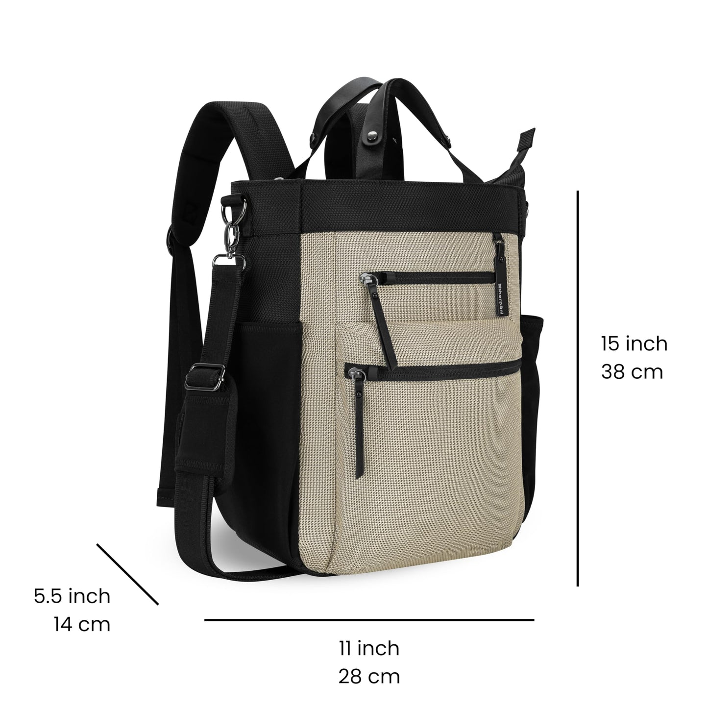 Sherpani Soleil, Anti Theft Convertible Backpack, 3 in 1 Tote Bag, Cross Body Purse, 18L Travel Backpack, Travel Gifts for Women, RFID Protection, Metal Hardware Fits 13” Laptop (Straw Signature)