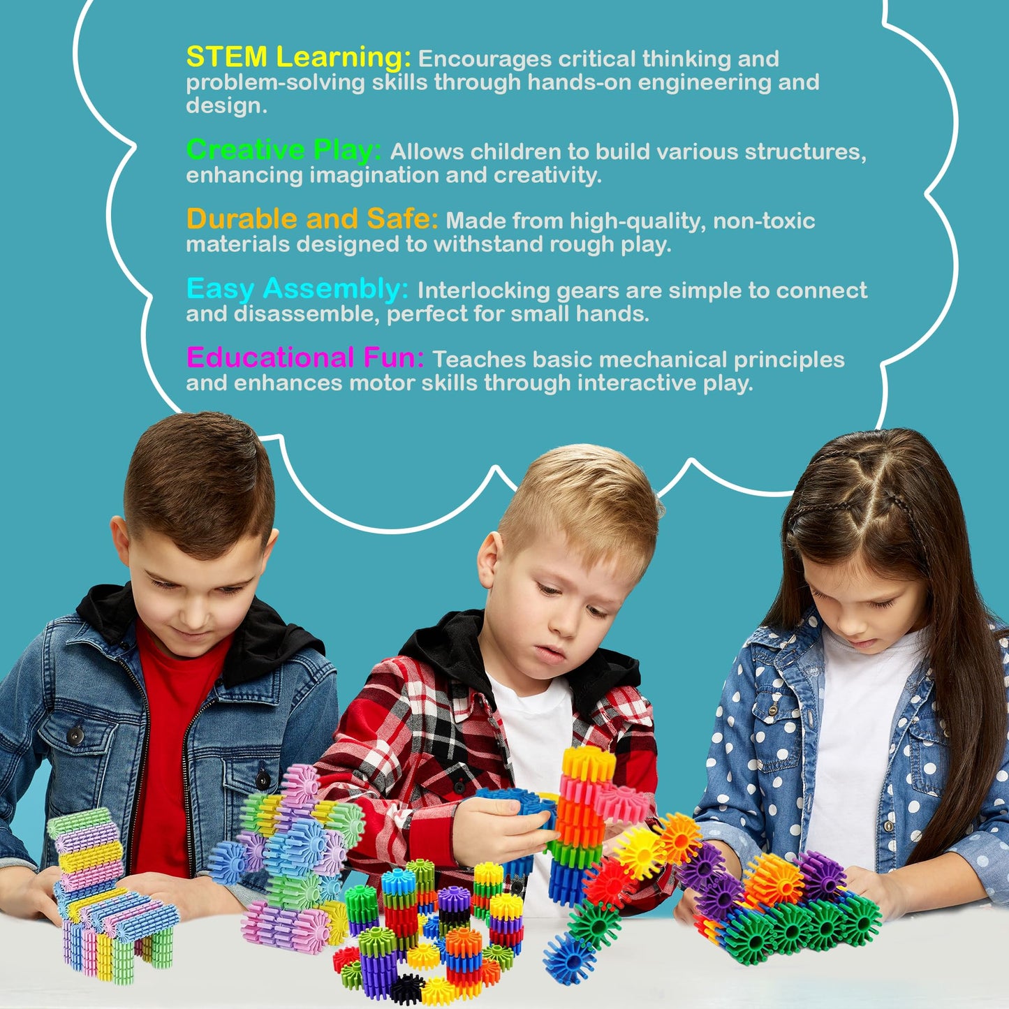 KAKATIMES STEM Gear Building Blocks – Educational Interlocking Construction Playset for Kids to Boost Creativity & Problem-Solving
