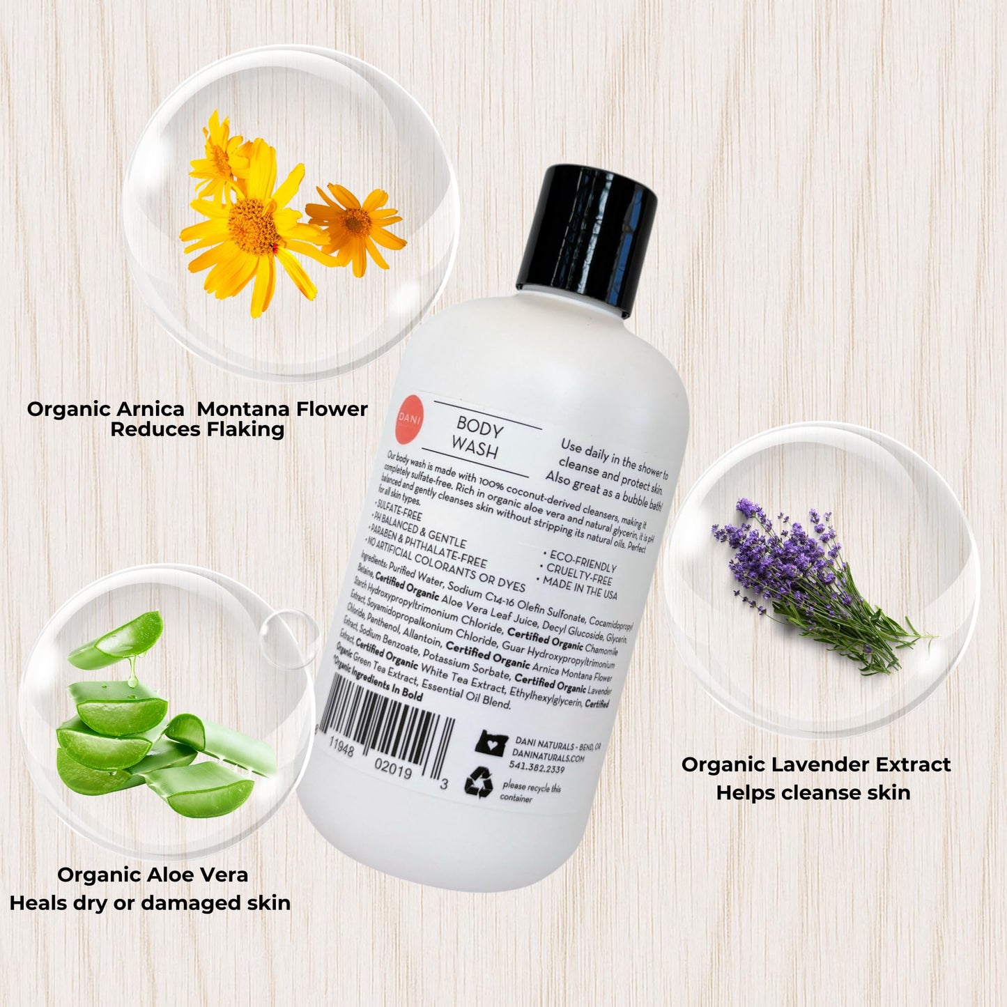DANI Naturals Coconut Hibiscus Body Wash, Vegan Sulfate-Free, Made with Organic Ingredients,12 fl oz