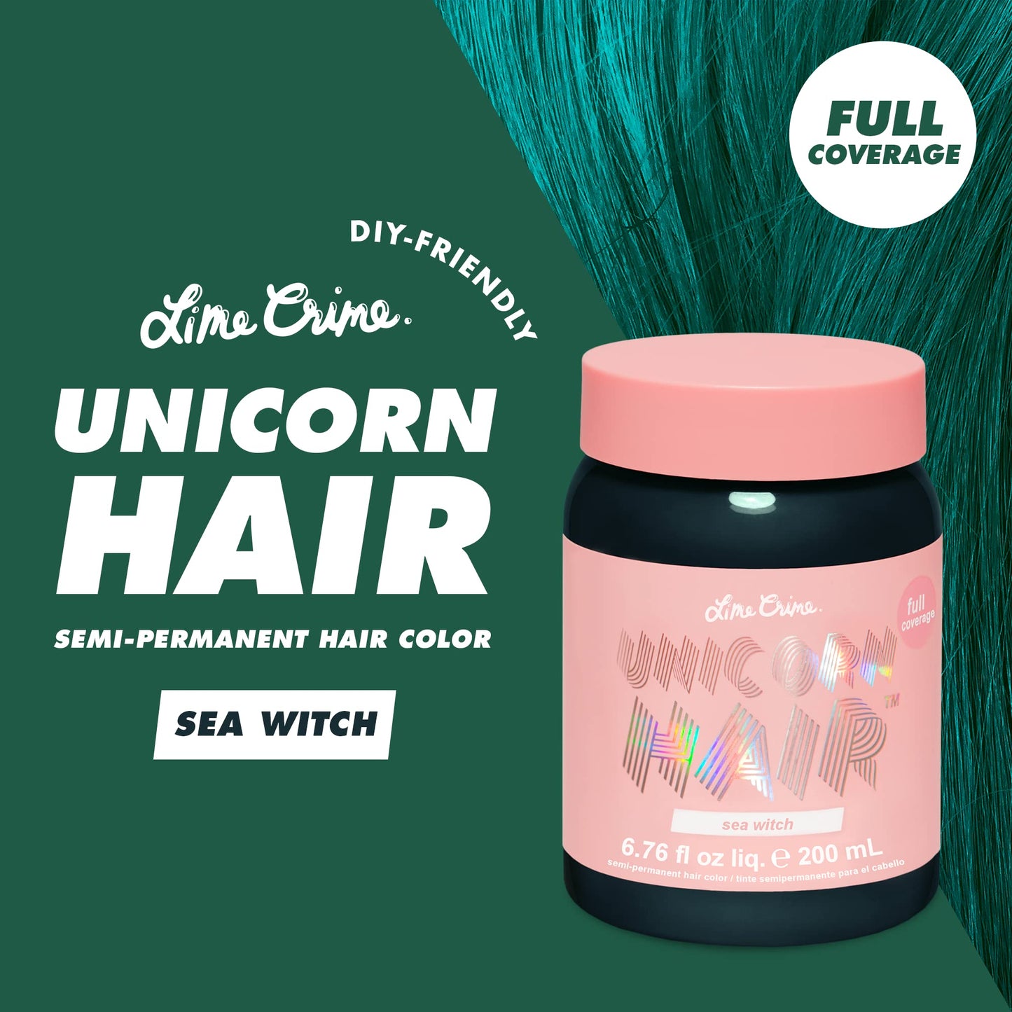 Lime Crime Unicorn Hair Dye Full Coverage, Sea Witch (Rich Teal) - Vegan and Cruelty Free Semi-Permanent Hair Color Conditions & Moisturizes