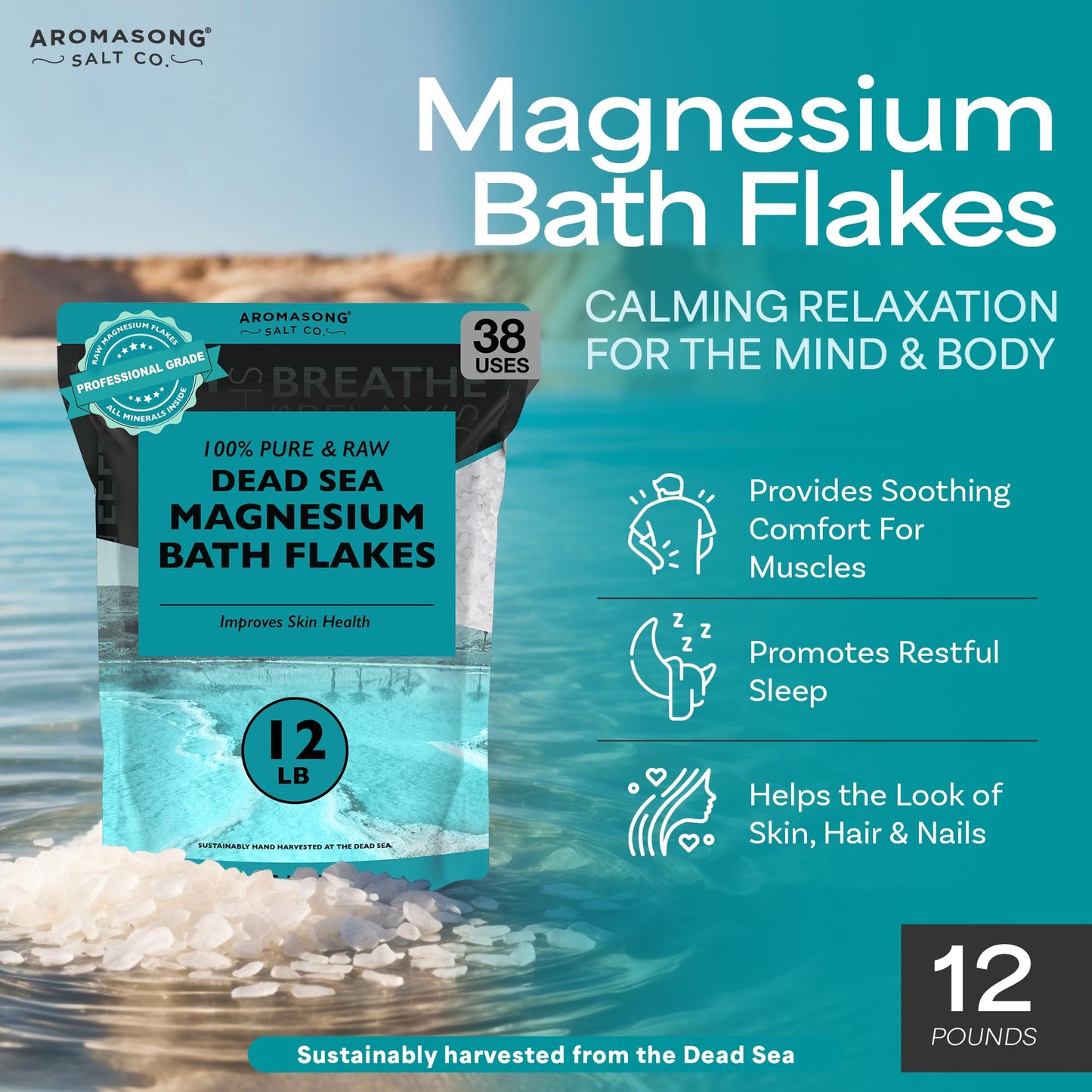 Aromasong Dead Sea Magnesium Flakes for Bath - 16,325 Mg Magnesium Chloride per Bath - Superior Alternative to Epsom Salt - Used as Muscle & Foot Soak Beauty and Personal Care Aromasong