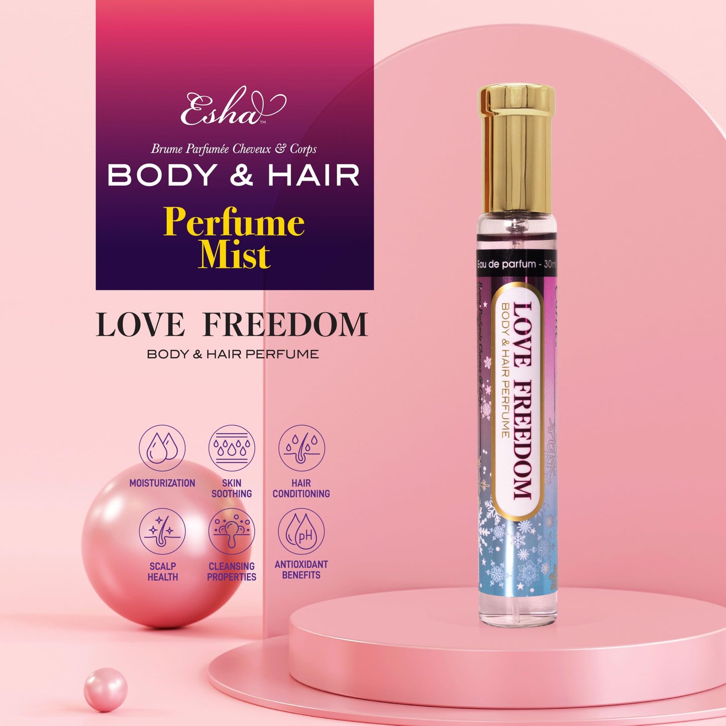 Esha Body & Hair Perfume Mist - Eau de Parfum for Women - Infused with Betaine - (LOVE FREEDOM) Beauty & Personal Care Esha