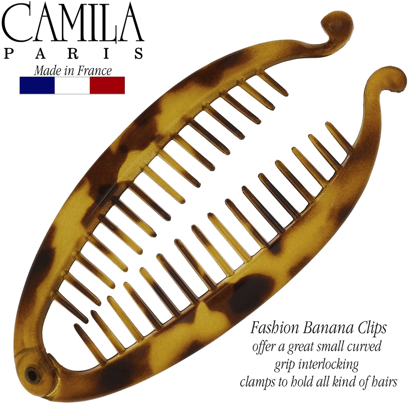 Camila Paris CP1272 French Banana Clip Hair Comb, Classic Hair Banana Clips for Girls Updo Ponytail Holder Interlocking, Fashion Durable Styling Hair