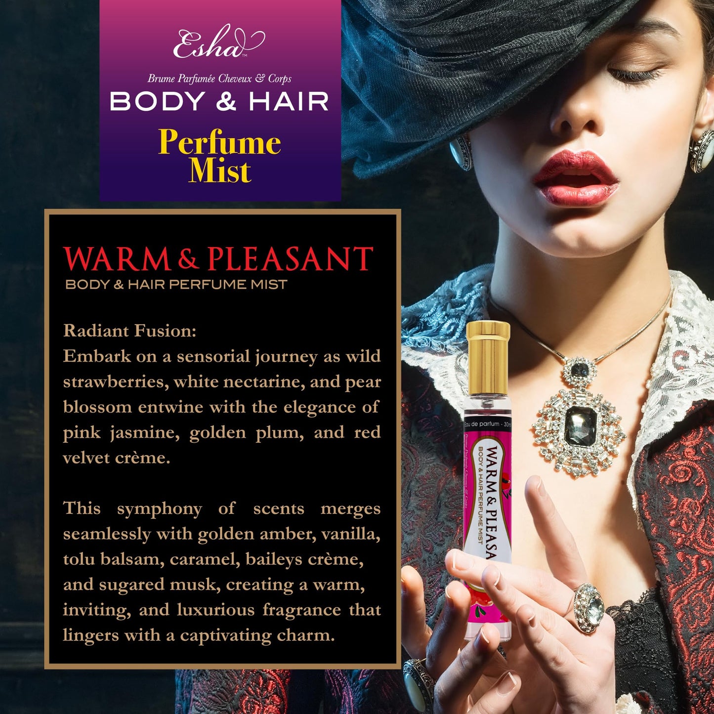 Esha Body & Hair Perfume Mist - Eau de Parfum for Women - Infused with Betaine - Sweet Strawberrys, Nectarine with Golden Amber, Vanilla, and Caramel Beauty & Personal Care Esha