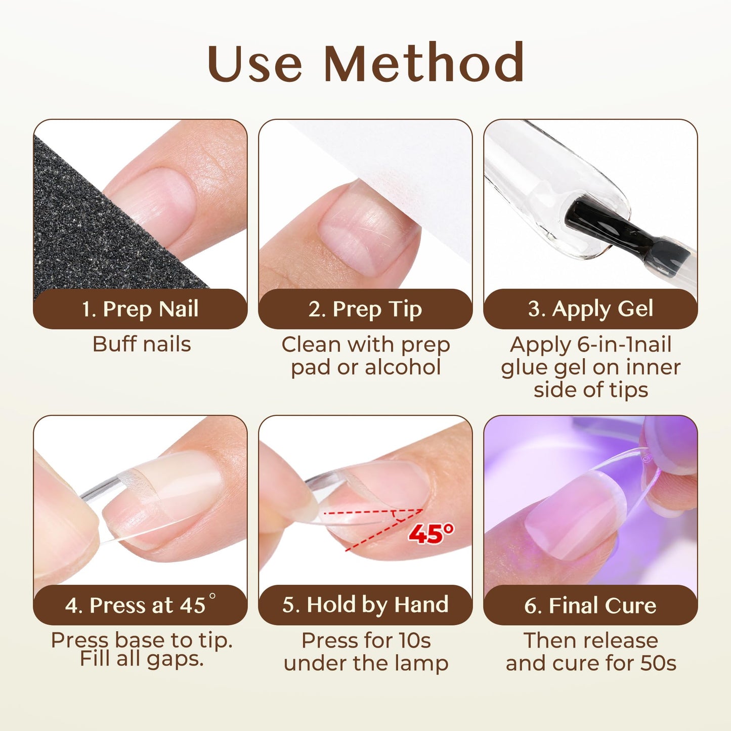 UNA GELLA 6 in 1 Gel Nail Glue for Clear Acrylic Nails Tips, 15ml U V Nail Glue Long Lasting Super Strong Brush for Base Coat, Clear Fake Nails, Beauty and Personal Care UNA GELLA